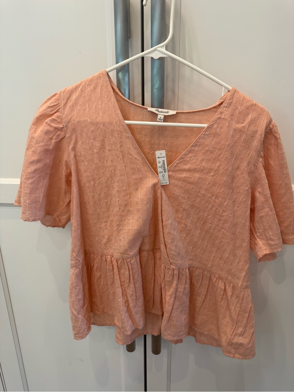 Madewell NWT Peach V-Neck Peplum Top